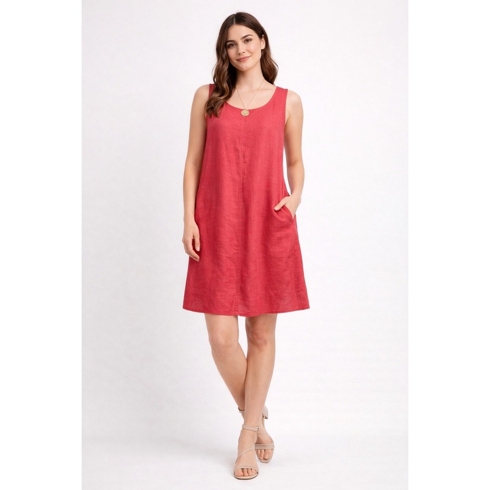 J.Jill Coral Pink Linen Sleeveless‎ Tank Dress with Pockets Size Small